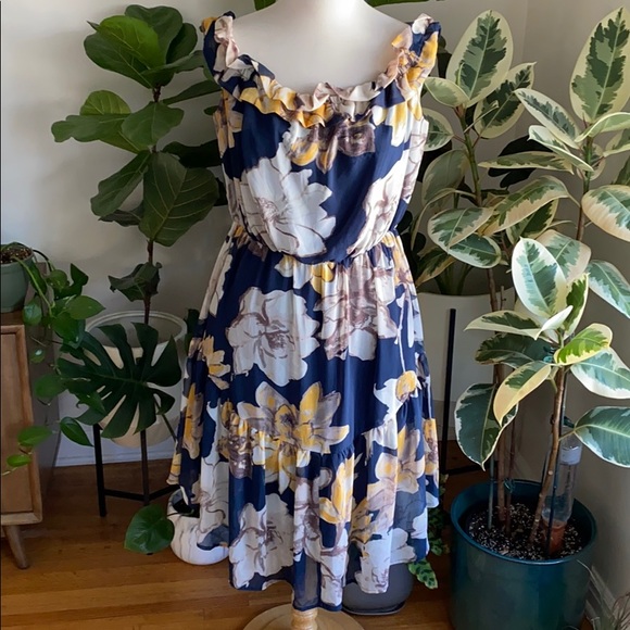 Lane Bryant Dresses & Skirts - Navy Floral Ruffle Midi Dress